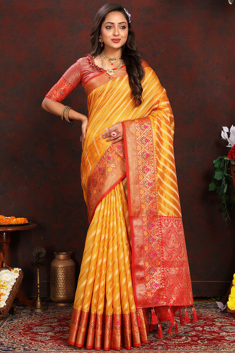 VastraLakshmi Flaunt Yellow Soft Banarasi Silk Saree With Flattering Blouse Piece