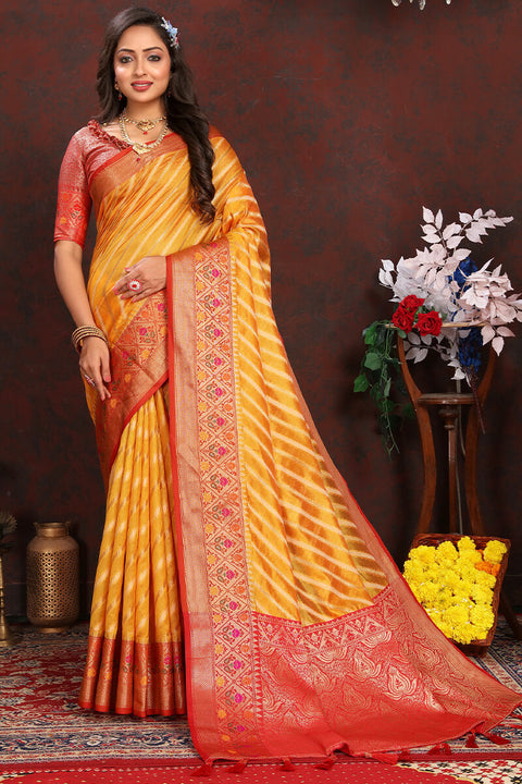 VastraLakshmi Flaunt Yellow Soft Banarasi Silk Saree With Flattering Blouse Piece