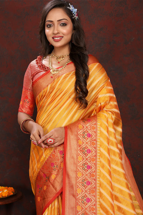 VastraLakshmi Flaunt Yellow Soft Banarasi Silk Saree With Flattering Blouse Piece