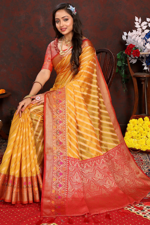 VastraLakshmi Flaunt Yellow Soft Banarasi Silk Saree With Flattering Blouse Piece