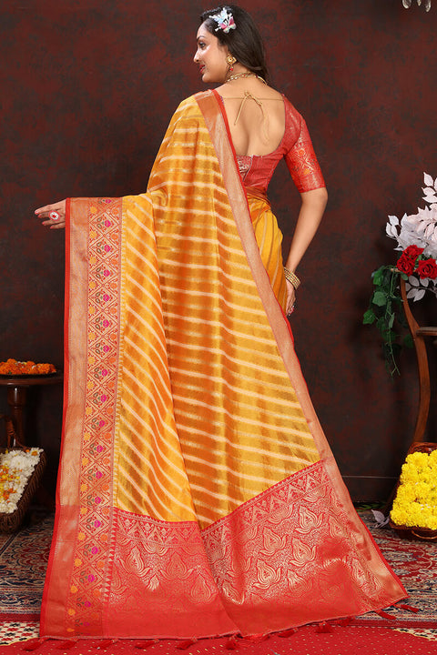 VastraLakshmi Flaunt Yellow Soft Banarasi Silk Saree With Flattering Blouse Piece