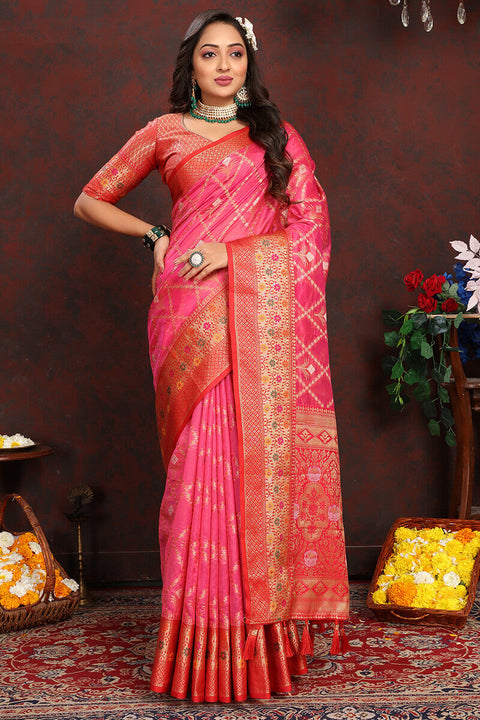 VastraLakshmi Gleaming Dark Pink Soft Banarasi Silk Saree With Gorgeous Blouse Piece