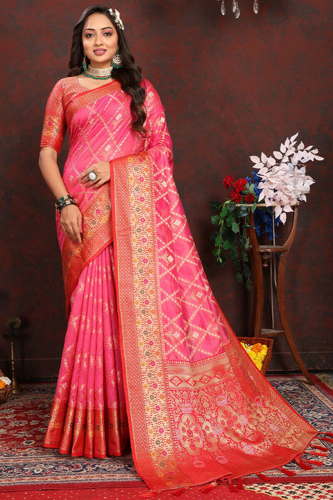 VastraLakshmi Gleaming Dark Pink Soft Banarasi Silk Saree With Gorgeous Blouse Piece