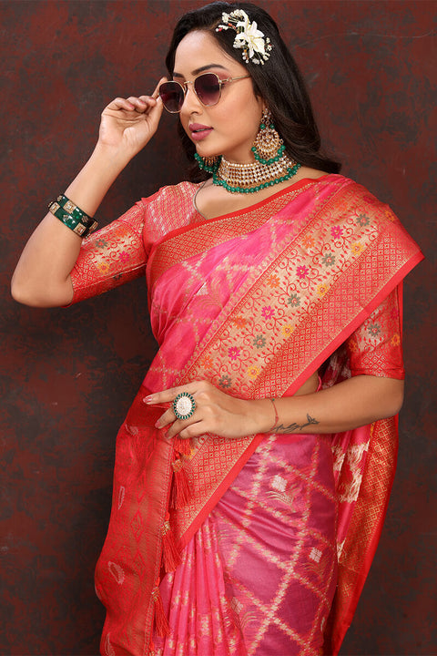 VastraLakshmi Gleaming Dark Pink Soft Banarasi Silk Saree With Gorgeous Blouse Piece