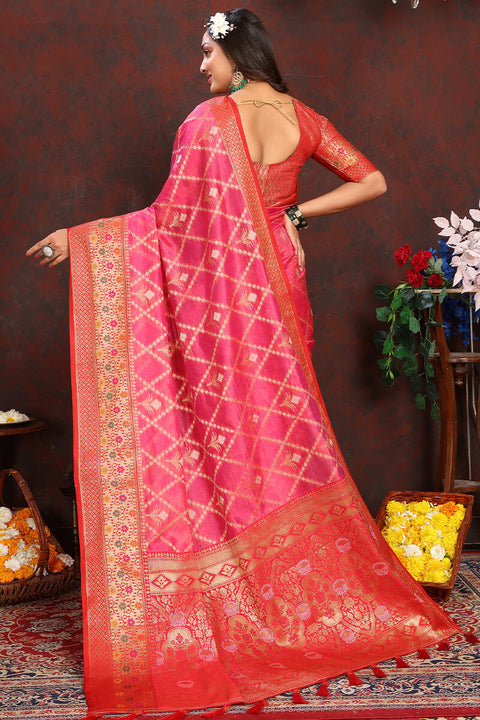 VastraLakshmi Gleaming Dark Pink Soft Banarasi Silk Saree With Gorgeous Blouse Piece