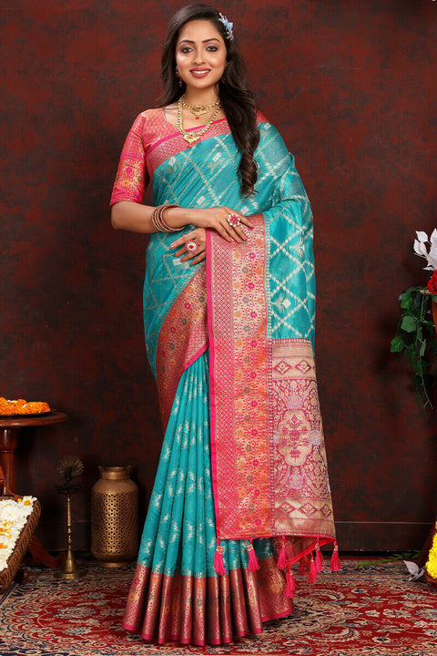 VastraLakshmi Lovely Firozi Soft Banarasi Silk Saree With Adorning Blouse Piece