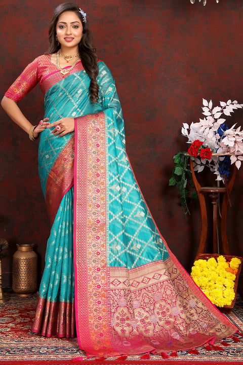 VastraLakshmi Lovely Firozi Soft Banarasi Silk Saree With Adorning Blouse Piece