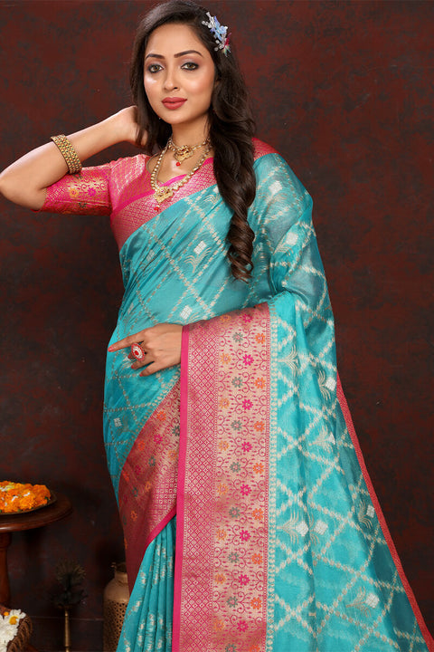 VastraLakshmi Lovely Firozi Soft Banarasi Silk Saree With Adorning Blouse Piece