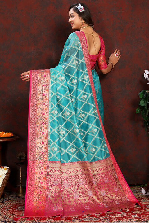 VastraLakshmi Lovely Firozi Soft Banarasi Silk Saree With Adorning Blouse Piece