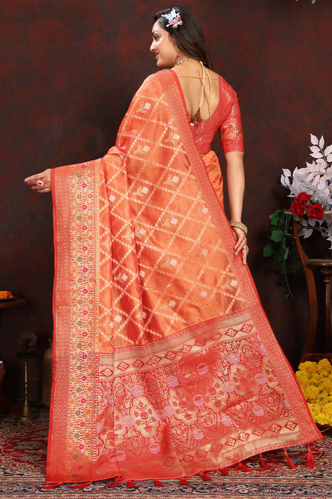 VastraLakshmi Invaluable Orange Soft Banarasi Silk Saree With Appealing Blouse Piece