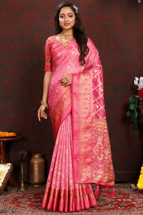 VastraLakshmi Groovy Pink Soft Banarasi Silk Saree With Pleasant Blouse Piece