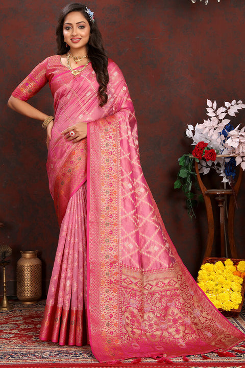 VastraLakshmi Groovy Pink Soft Banarasi Silk Saree With Pleasant Blouse Piece