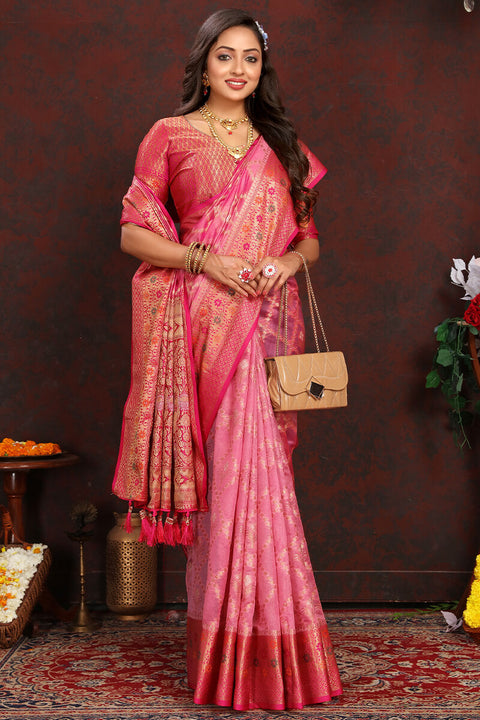 VastraLakshmi Groovy Pink Soft Banarasi Silk Saree With Pleasant Blouse Piece