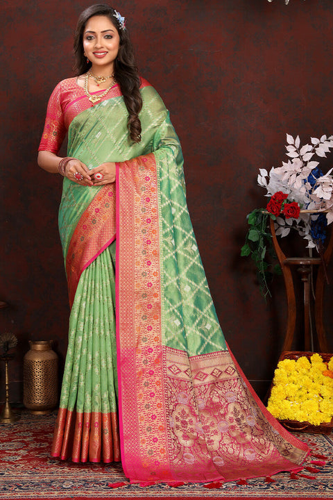 VastraLakshmi Twirling Pista Soft Banarasi Silk Saree With Traditional Blouse Piece