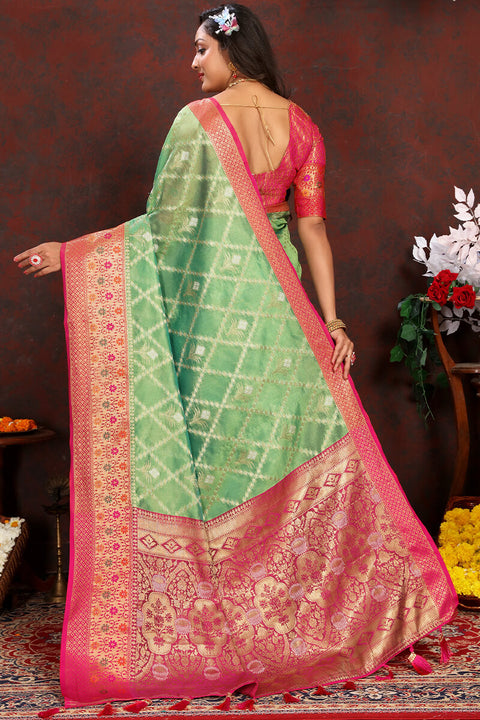 VastraLakshmi Twirling Pista Soft Banarasi Silk Saree With Traditional Blouse Piece