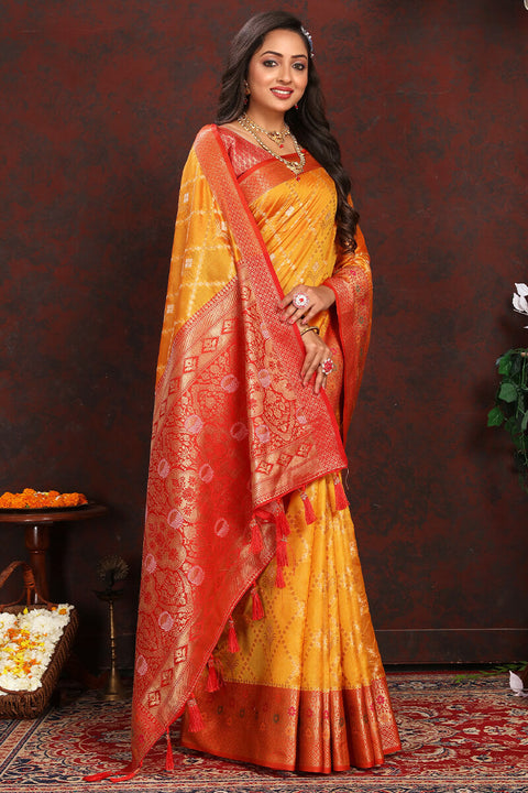 VastraLakshmi Excellent Yellow Soft Banarasi Silk Saree With Conflate Blouse Piece