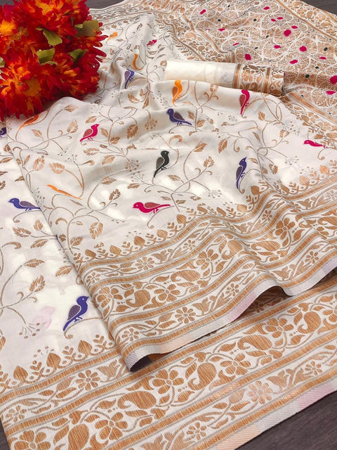 VastraLakshmi Amazing Beige Soft Banarasi Silk Saree With Panoply Blouse Piece