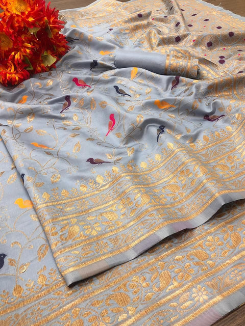 VastraLakshmi Pretty Grey Soft Banarasi Silk Saree With Panoply Blouse Piece