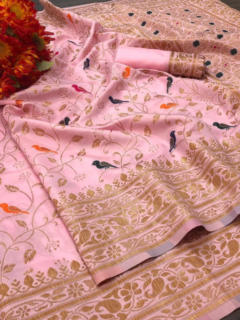 VastraLakshmi Precious Pink Soft Banarasi Silk Saree With Panoply Blouse Piece