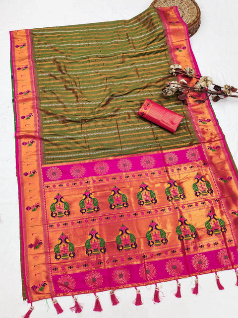 VastraLakshmi Beautiful Green Paithani Silk Saree With Smart Blouse Piece