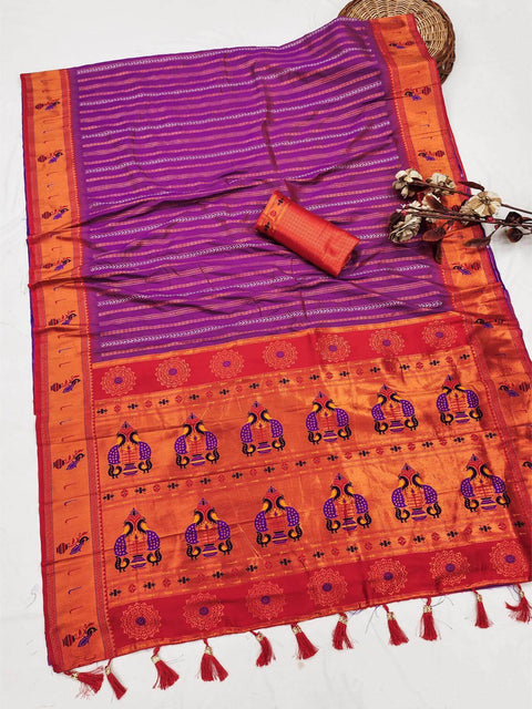 VastraLakshmi Traditional Purple Paithani Silk Saree With Admirable Blouse Piece