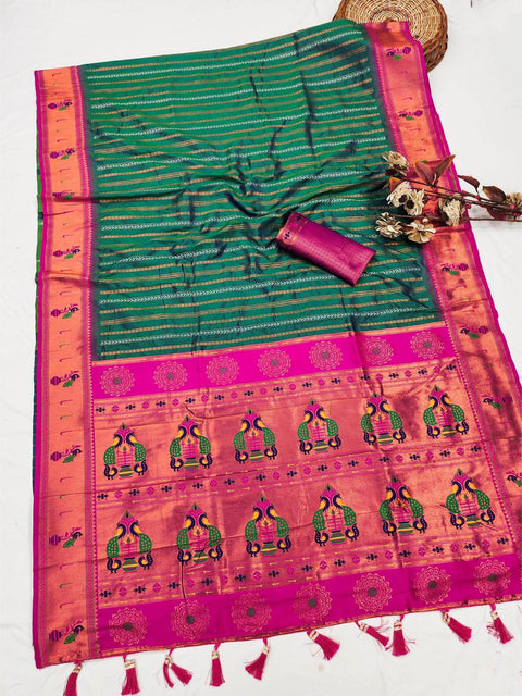 VastraLakshmi Conflate Rama Paithani Silk Saree With Desultory Blouse Piece