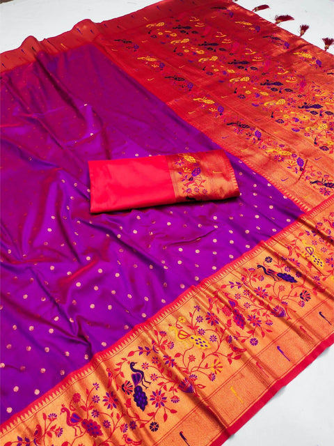 VastraLakshmi Snappy Purple Paithani Silk Saree With Sumptuous Blouse Piece