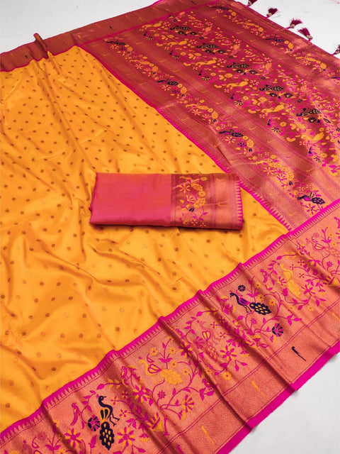 VastraLakshmi Splendorous Yellow Paithani Silk Saree With Resplendent Blouse Piece