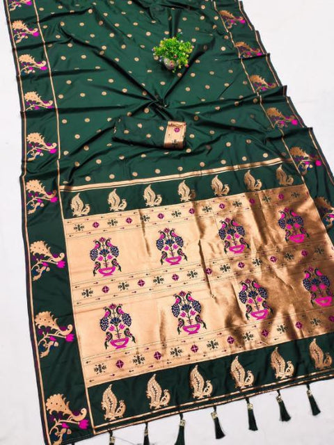 VastraLakshmi Evocative Dark Green Paithani Silk Saree With Redolent Blouse Piece