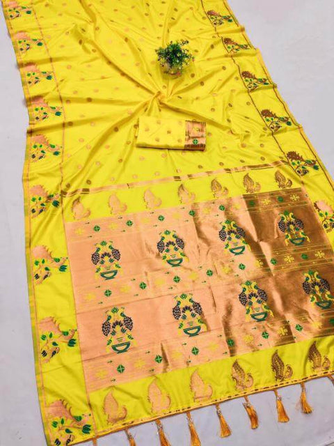 VastraLakshmi Efflorescence Yellow Paithani Silk Saree With Bewitching Blouse Piece