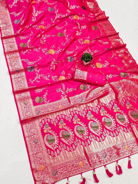 VastraLakshmi Forbearance Dark Pink Soft Banarasi Silk Saree With Redolent Blouse Piece