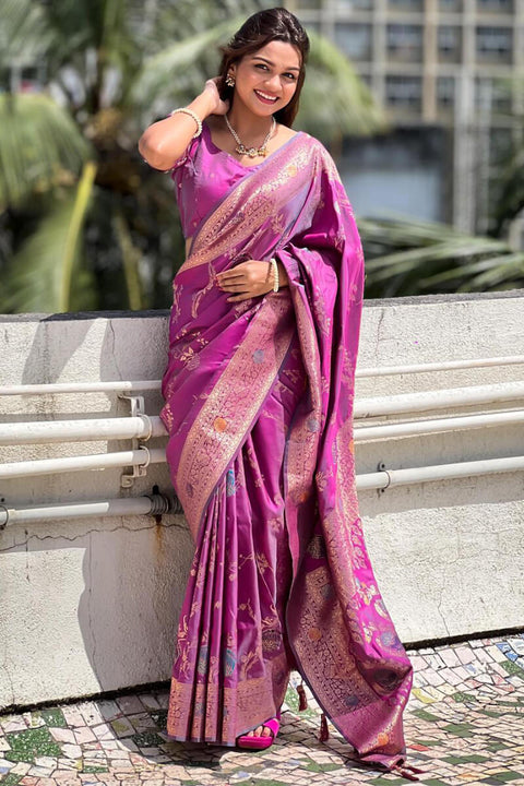 VastraLakshmi Enigmatic Purple Soft Banarasi Silk Saree With Quixotic Blouse Piece