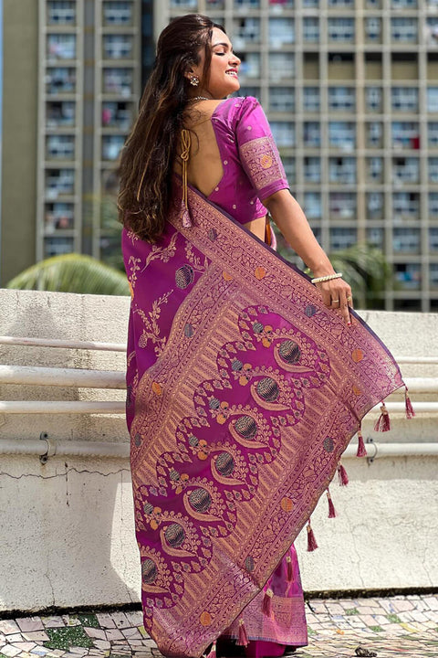 VastraLakshmi Enigmatic Purple Soft Banarasi Silk Saree With Quixotic Blouse Piece