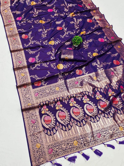 VastraLakshmi Exquisite Royal Purple Soft Banarasi Silk Saree With Splendorous Blouse Piece