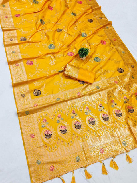 VastraLakshmi Admirable Yellow Soft Banarasi Silk Saree With Angelic Blouse Piece