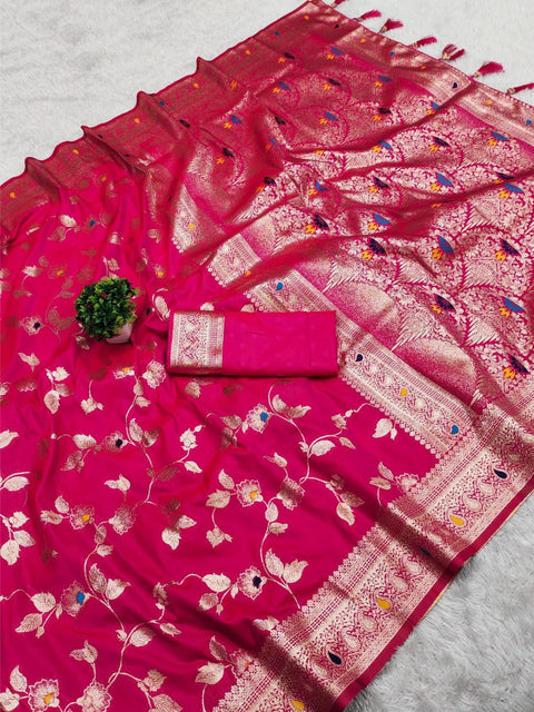 VastraLakshmi Glorious Dark Pink Soft Banarasi Silk Saree With Classic Blouse Piece