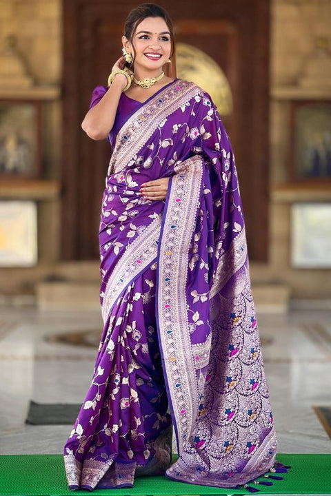 VastraLakshmi Piquant Royal Purple Soft Banarasi Silk Saree With Effulgent Blouse Piece