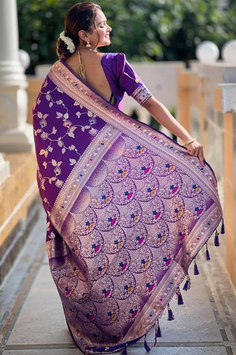 VastraLakshmi Piquant Royal Purple Soft Banarasi Silk Saree With Effulgent Blouse Piece