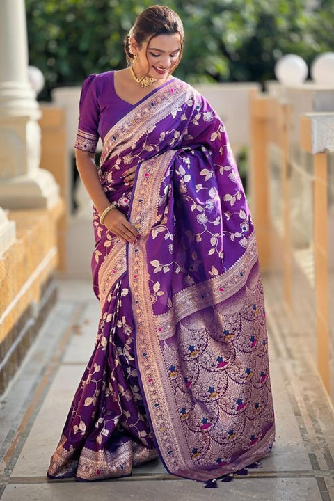 VastraLakshmi Piquant Royal Purple Soft Banarasi Silk Saree With Effulgent Blouse Piece