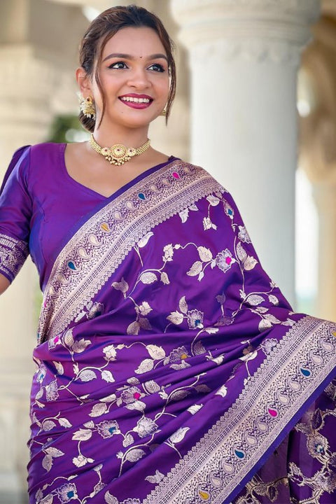 VastraLakshmi Piquant Royal Purple Soft Banarasi Silk Saree With Effulgent Blouse Piece