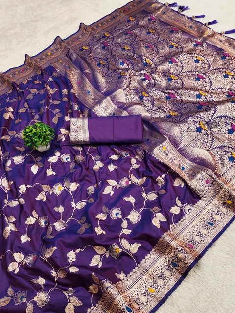 VastraLakshmi Piquant Royal Purple Soft Banarasi Silk Saree With Effulgent Blouse Piece