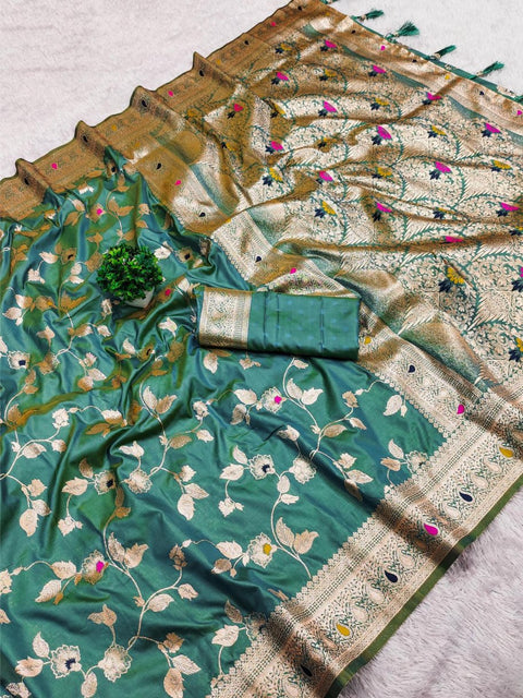 VastraLakshmi Ineffable Sea Green Soft Banarasi Silk Saree With Scrupulous Blouse Piece