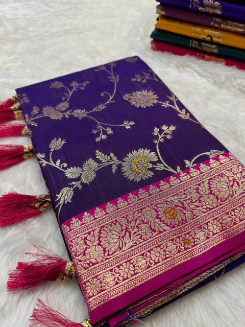 VastraLakshmi Alluring Royal Purple Soft Banarasi Silk Saree With Piquant Blouse Piece