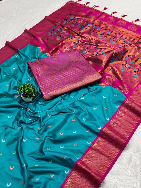 VastraLakshmi Staring Firozi Paithani Silk Saree With Beautiful Blouse Piece