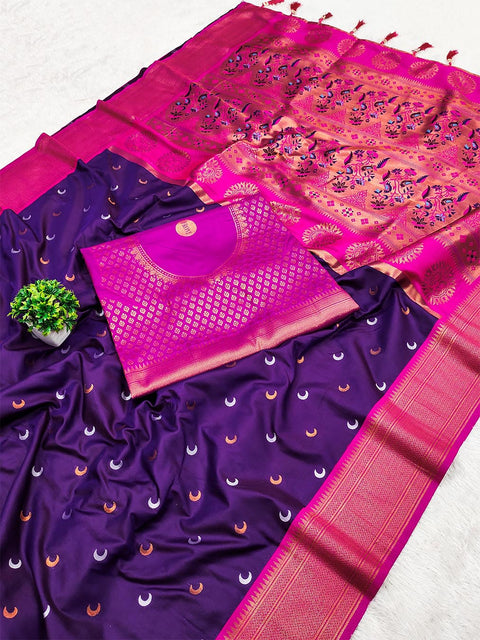 VastraLakshmi Elaborate Royal Purple Paithani Silk Saree With Pulsating Blouse Piece