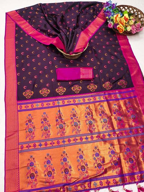 VastraLakshmi Amiable Purple Paithani Silk Saree With Woebegone Blouse Piece