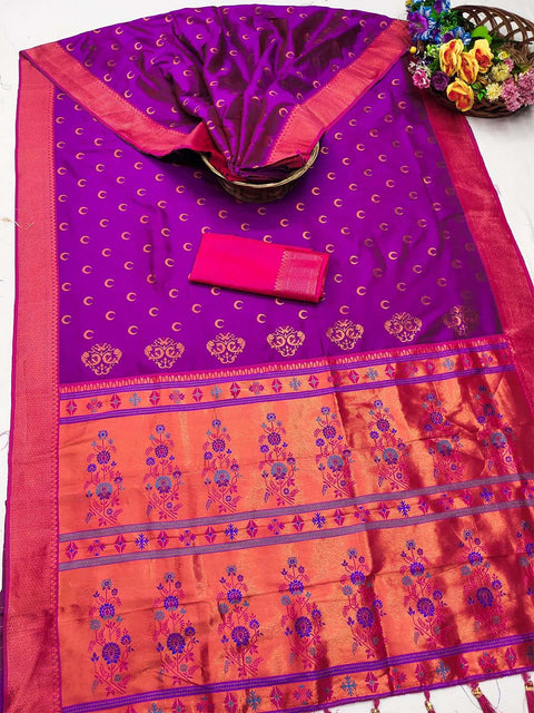 VastraLakshmi Ravishing Purple Paithani Silk Saree With Enamoring Blouse Piece