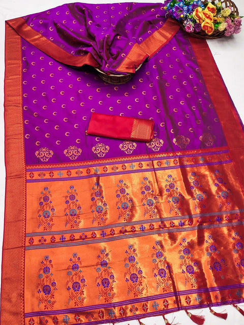 VastraLakshmi Winsome Purple Paithani Silk Saree With Prodigal Blouse Piece