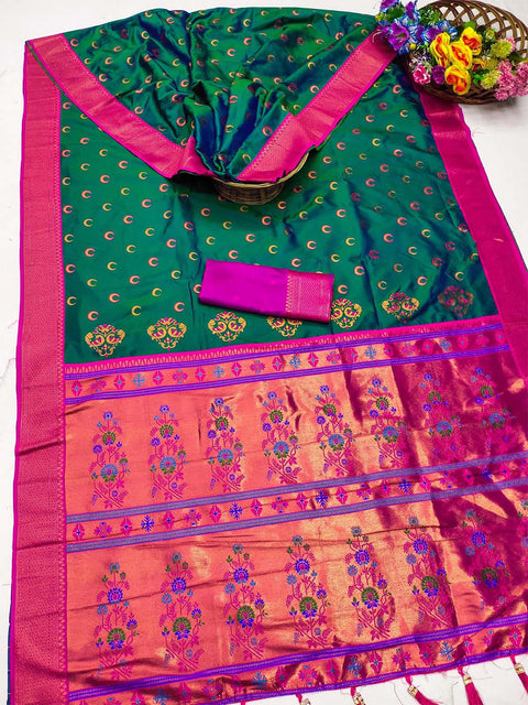 VastraLakshmi Petrichor Rama Paithani Silk Saree With Ephemeral Blouse Piece