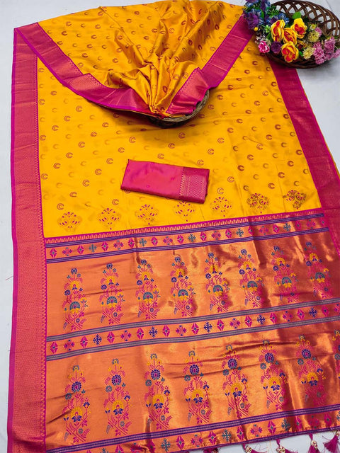 VastraLakshmi Intricate Yellow Paithani Silk Saree With Phenomenal Blouse Piece